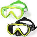 Water Space Kids Swimming Goggles Swim Mask with Nose Cover for Kids Youth 3-15, Anti-Shattered Lens UV Protection No-leak (Green & Yellow (2 pack))