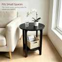 Small Round Side Table, 2-Tier Solid Wood End Table, Mid Century Modern Nightstand for Living Room, Bedroom, Easy Assembly (Black), 17"W x 22"H