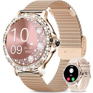 Smart Watches for Women (Answer/Make Call) with Diamonds, 1.3HD Screen Bluetooth Smartwatch for Android iOS Phones, IP68 Waterproof Fitness Activity Trackers with Heart Rate/SpO2/BP/Sleep Monitor