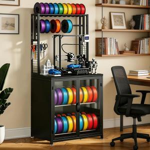 3D Printer Stand with Filament Storage(Without Wheel), Heavy Duty 29.5" Printer Table with Cabinet, Dustproof & Moisture-Proof Rolling Stand for Workshop, Studio, Office, Black