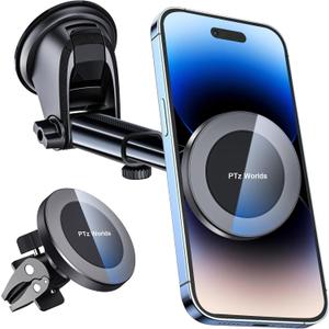 PTz Words for MagSafe Windshield Mount - Magnetic Phone Holder for Car, Suction Cup, High Heat Resistant, Super Strong Magnets, Compatible with iPhone, Galaxy & Other Smartphones