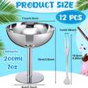 Reallnaive 12 Sets Stainless Steel Ice Cream Cups Bulk Silver Dessert Bowls with Forks 6.7 oz Small Metal Footed Cup for Serving Pudding Salad Fruit Sundae Summer Birthday Party Supply, Glossy