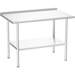 Atelicf All-Stainless Steel Prep Table, 30 X 48 Inch, with Rounded-Corner Backsplash and Adjustable Undershelf, Heavy-Duty for Outdoor Use,Restaurants,Hotels,Workshops,Kitchens,Gardens, and Garages