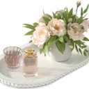 Urban Deco Oval Wooden Tiered Tray, Farmhouse Vintage Decorative Tray Stand for Coffee Table, White Serving Tray for Living Room Kitchen Home Decor - 1 Pack