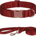 Lionet Paws Silk Dog Collar and Leash Set, Adjustable Comfortable Red Dog Collar with Metal Buckle for Small Medium Large Dog Boy Girl, Neck 13.5-22 Inches