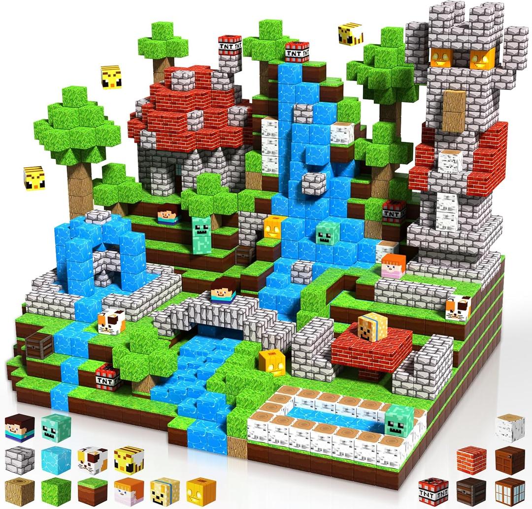 150PCS Magnetic Blocks - Magnetic Building Blocks, Magnet Cubes Toys Stacking, Build Forest World Set, STEM Montessori Sensory Toys for Kids Boys Girls Ages 3 4 5 6 7 8 9 10 Birthday Gifts