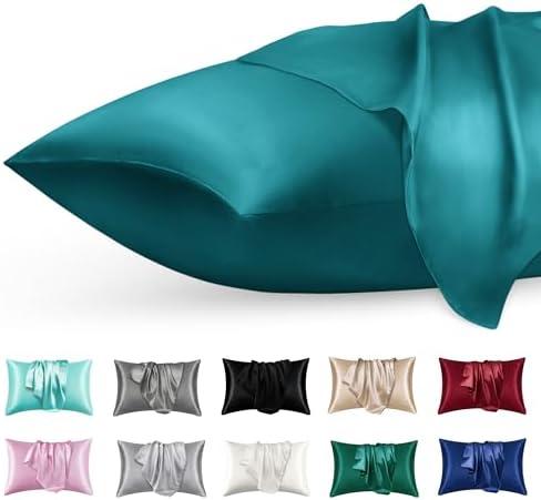 phyrec Satin Silk Pillowcase for Skin and Hair, 6 Pack - Envelope Closure - Bedding Standard Pillow Cases(20" x 26"), Soft Breathable Smooth Cooling Silk Pillow Covers for Sleeping, Teal
