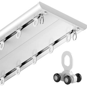 Double Row Curtain Track Ceiling Mount, Silent Heavy Duty Drop Aluminum Track Set for Curtains-Room Divider, Flexible Bendable Curtain Rail System for Living Room Bedroom(White,1m3.3ft)
