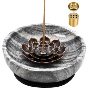 SuperLarge Handmade Natural Marble Incense Holder for Sticks and Cones-with 9 Holes, Multi-Functional Incense Burner Holder for Incense Sticks and Cones, Perfect Home Decor (5.91inch) (Wood Grain)
