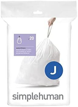 simplehuman Code J Custom Fit Drawstring Trash Bags in Dispenser Packs, 20 Count, 30-45 Liter / 8-12 Gallon, White