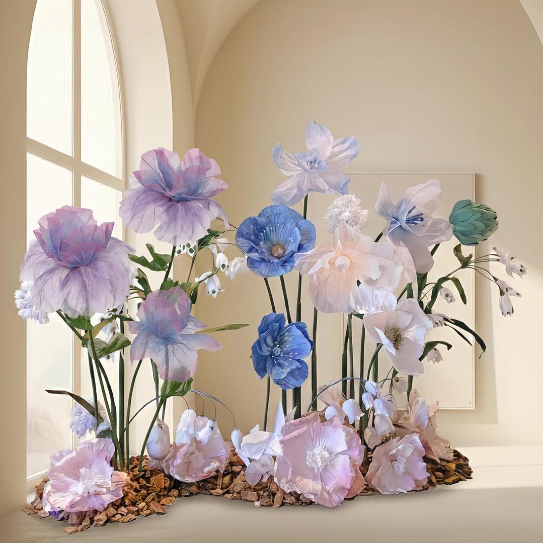 5.58 Ft Giant Artificial Flowers, Waterproof Non-Woven & Organza Large Standing Floral with Base, Oversized Whimsical Decor for Outdoor Wedding Backdrop, Shop Window Display(1, Purple-3)