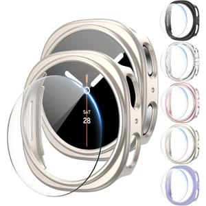 5+5Pack Case for Samsung Galaxy Watch 8 44mm Screen Protector with Anti-Fog Tempered Protective Film Glass Hard PC Bumper Cover (Black/Clear/Rosegold/Starlight/Purple)