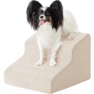 Dog Stairs for Small Dogs 11.5 H, 2-Step Dog Steps for Bed, Pet Stairs and Ramp for Dogs and Cats to Get on Beds, Couch, Non-Slip Balanced Pet Steps with Waterproof Cover, Beige