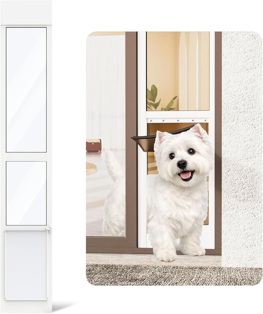 Doggy Door for Sliding Glass Door, Adjustable Height 75 4/5" to 80 3/10" Sliding Door Dog Door Insert, Suitable for Small Doggies Up to 25 lbs, Medium, White