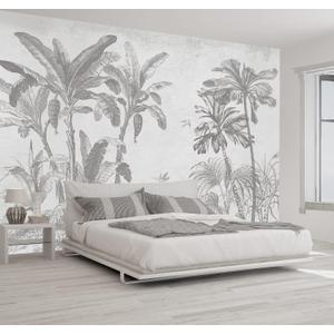 Gray Jungle Landscape Wallpaper Mural Tropical Banana Leaf Wall Mural (Not Peel and Stick) 106" x 70"