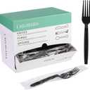 Plastic Fork Disposable Individually Packaged Forks Black 7-Inch Commercial Take Away Forks,Super Hard Mass Heavy Individually Wrapped Fork 100 PCS