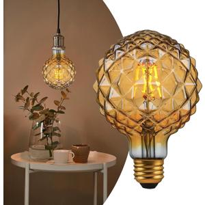 E26 LED Bulbs, 4W Equivalent to 40W, Dimmable Globe Edison Bulbs, 2200K Amber Light, G95 Pineapple Vintage Decorative Hanging Bulbs for Home & Office, Ambient Lighting