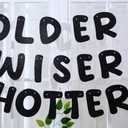 Fulmoon Set of 3 Pre Strung Older Wiser Hotter Glitter Banner Funny Birthday Banner for Women 30th 40th 50th 60th 70th 80th Birthday Party Decorations Sign Gift(Champaign Gold)