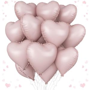 Baby Pink Heart Balloons, 18 Inch Pink Heart Shape Balloon, 12PCS Large Pastel Pink Helium Foil Heart Romantic Balloon for Girls Birthday Wedding Engagement Anniversary Princess Party Decoration, Baby Pink