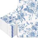 Generic AnyDesign 100Pcs Floral Guest Napkins Disposable Blue Wildflower Paper Napkins Chinoiserie Flower Dinner Hand Napkin for Party Supplies Table Decorations, Bue Flower 