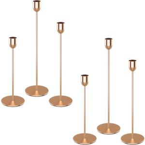 ChefBee 6PCS Gold Tall Candle Candlestick Holder, Taper Pillar Candle Sticks Stand Holders Decor, Centerpiece Dining Table Wedding Festive Fireplace Mantle Vintage Room Decorations, Housewarming Gift