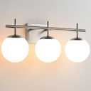 Bathroom Light Fixtures over Mirror, 3-Light Brushed Nickel Vanity Lights for Bathroom, Mid-Century Modern Vanity Light with Milky White Globe Glass Shades, 22.4 Inch Sconces Wall Lighting for Bath