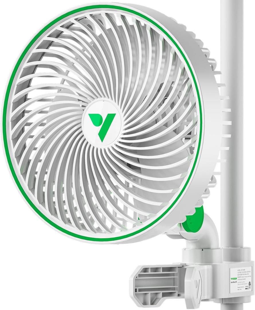 VIVOSUN AeroWave E6 Grow Tent Fan 6, EC Motor, Smart Wifi Control, US Patented Auto Oscillating Clip fan, Weatherproof IP-54, Strong Airflow but Quiet for Hydroponic Ventilation Circulation, 1-Pack (White)