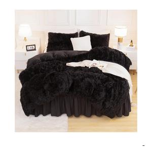 Andency King Size Comforter Set Black, Fluffy Winter Faux Fur Warm Soft Plush Bedding Comforter Set (1 Velvet Comforter & 2 Pillowcases), Fuzzy Thick Heavy Puffy Comforters Bed Set