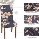 Stretch Dining Chair Covers Set of 2,Floral Print Chair Covers,Soft Removable Washable,Pet Friendly Furniture Protector,Universal Chair Slipcovers for Home, Kitchen,Ceremony Dining Room Seat (Dark Gray Magnolia Flowers)