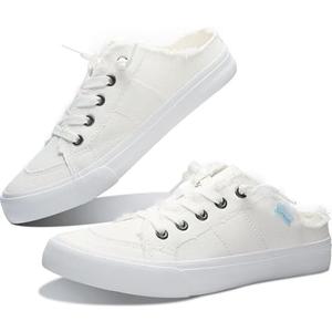 Obtaom Women Canvas Mules Memory Foam Clipper Fashion Sneakers Comfortable Slip-On Mule Backless Holiday Shoes 11