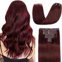 Sisily Clip in Hair Extensions Real Human Hair, Premium Human Hair Clip in Extensions Burgundy Red, Soft Straight Hair Extensions Real Human Hair Clip ins 7PCS Double Weft（18 Inch）