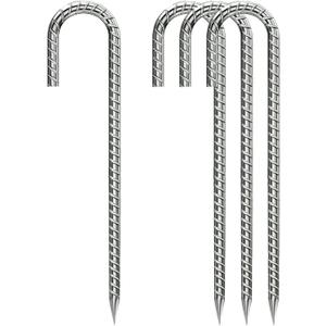 Rebar-Stakes-12-Inch, Ground Stakes Heavy Duty J-Hook Galvanized Anti-Rust Heavy Duty Ground Anchors for Garden Dog Fence Chicken Coop Christmas Decorations Deer Fence 4pcs