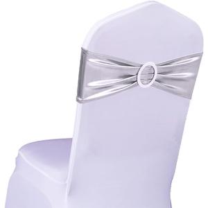 SINSSOWL Pack of 100 Stretch Wedding Purple Chair Sashes Bands with Buckle Slider Sashes Bow Decorations 21 Colors (Silver)
