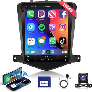 2+64G Android Car Stereo for Chevrolet Cruze J300 2009 2010 2011 2012 2013 2014 Wireless Carplay Android Auto, 9.7'' Touchscreen Car Radio Bluetooth GPS WiFi Mirror Link FM/RDS EQ Backup Camera SWC