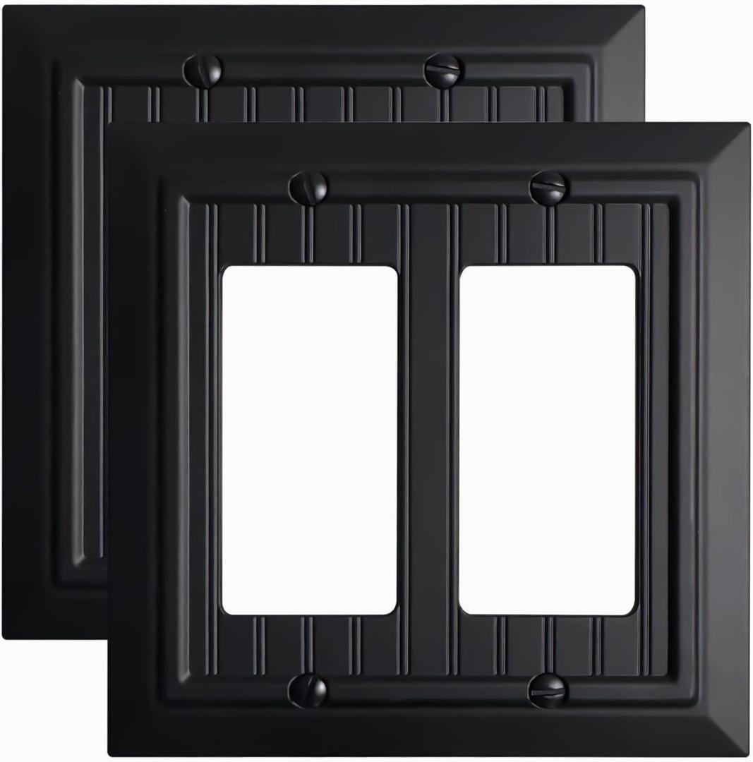 Black Classic Beadboard Wall Plates,Light Switch Covers,Electrical Outlet Covers, Switch Plates of Various Combination, Nature Bamboo Fiber Wall plate (2 Gang Decorator 2PK)