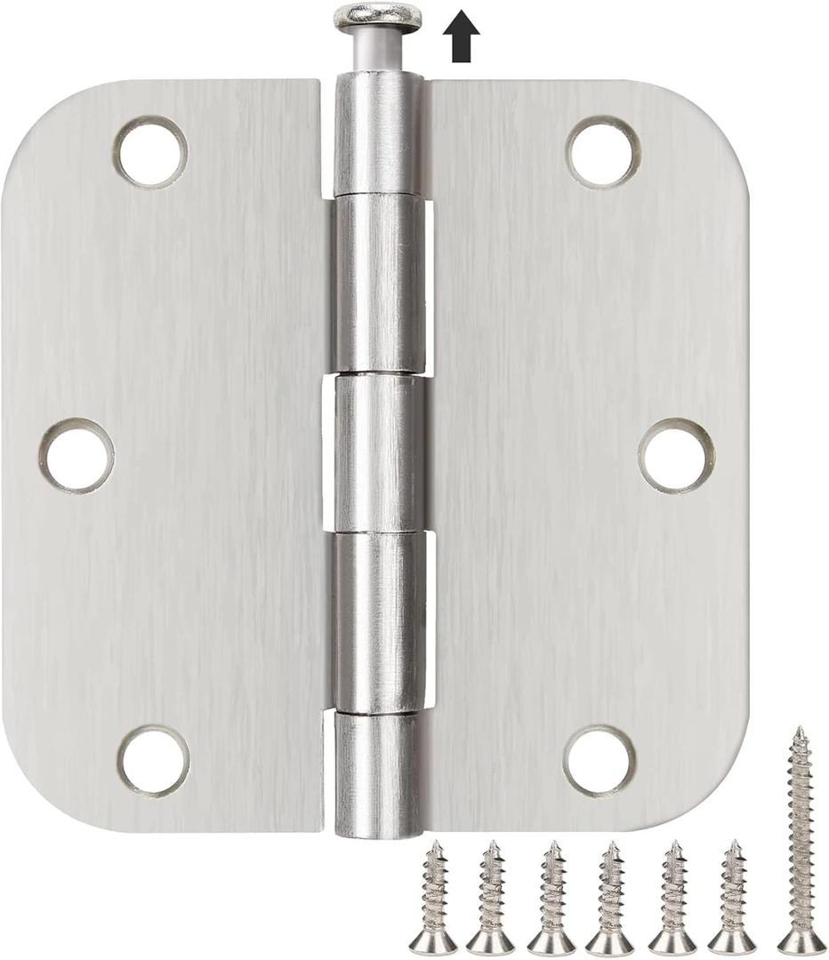 30 Pack Satin Nickle Door Hinges Brushed 3.5 Inch Interior Rounded 5/8" Radius 3-1/2" Flat Iron Hinge Hardware House Bifold Table Farmhouse Bedroom Office Living Room Decor 3" Accessories for Doors