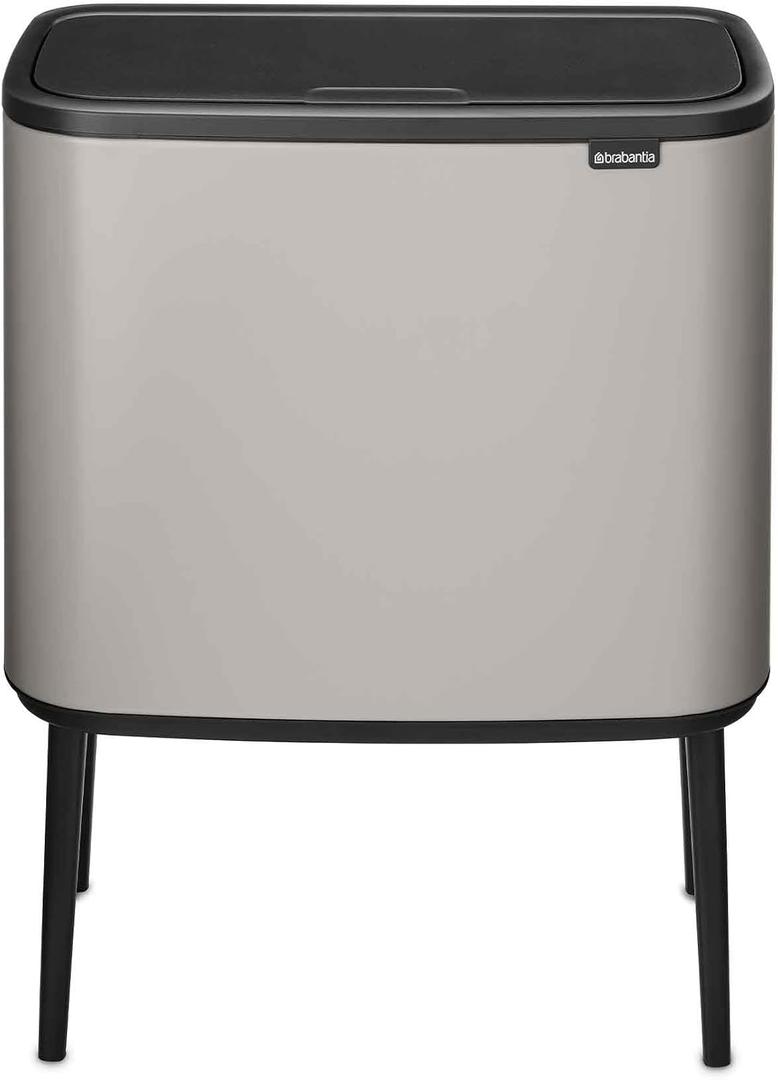 Brabantia Bo Touch Bin 2.2+5.1 Gallon/11+23L (Soft Gray), Dual-Container Trash Can for Kitchen, Soft-Touch Garbage Can with 2 Inner Buckets and Raised Base