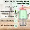 Mini Food Processor - Cordless Food Processor & Portable Small Food Chopper for Meat Vegetables Fruit Salad Onion Garlic, Kitchen 1.3Cup, 300ml, 150 Watts,Glass Container Dishwasher Safe