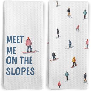 BitKAM Winter Ski Kitchen Towels, Ski Skiing Gifts for Women Men Dish Tea Towels for Kitchen, Meet Me at The Slopes Skiing Decorative Hand Towels, Winter Bathroom Decor, 16x24 Inch Set of 2 Skating