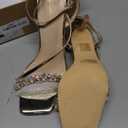 Elisabet Tang Womens Crystal Stilettos Heeled Sandals, 4 Inch Square Open Toe Strappy Sexy High Heels Ankle Strap Buckle Heels for Party Wedding Dress Daily Wear Shoes (6.5, Gold Rhinestone)