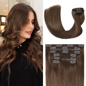 Medium Brown Hair Extensions Real Human Hair Clip ins for Women, 70g 7pcs 22inch,Soft & Natural Straight Double Weft for Women #4 Chocolate Brown Human Hair Extensions (22 Inch-70g, #4 Medium Brown)