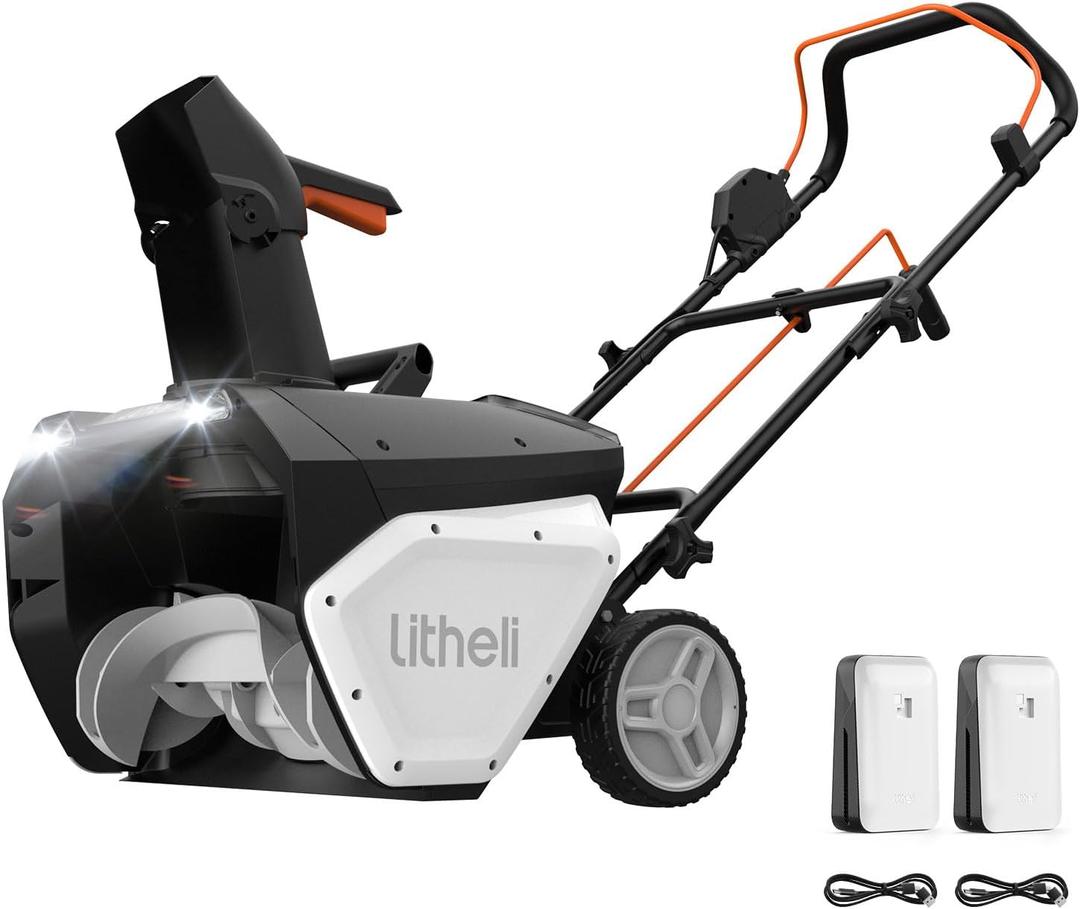 Litheli 2x20V Cordless Snow Blower, 20'' Brushless Electric Snow Thrower with Wheels, 180 Adjustable Chute, LED Lights, 2x4.0Ah Battery Included, Heavy Duty for Driveway Patio, Style: Snow Blower w/ 2 Batteries