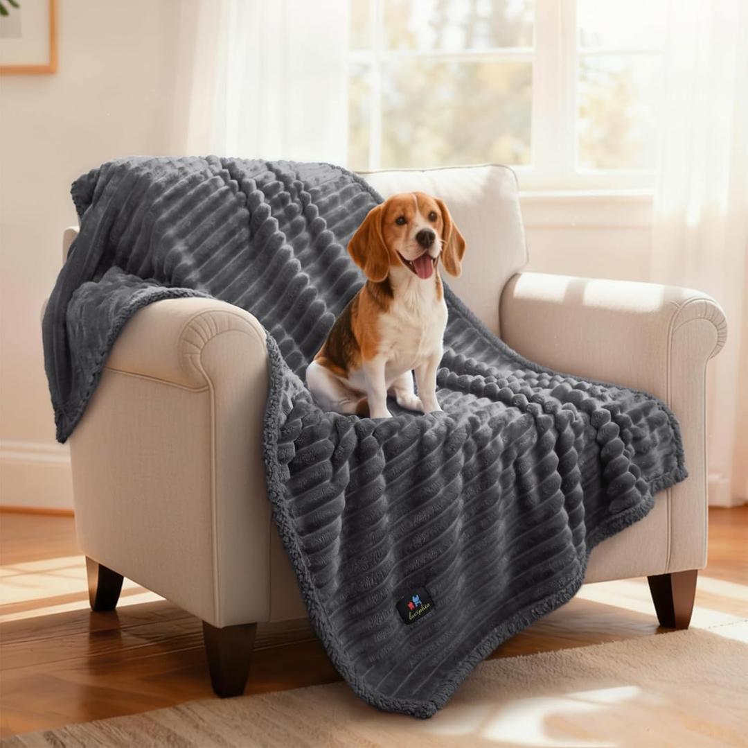 Luciphia Waterproof Dog Blanket for Medium Large Dogs Ultra-Soft Calming Cut Pile Flannel Throw Durable & Warm Furniture Protection for Couch Car Pet Blanket Machine Washable Stone Gray,M(57''x40'')
