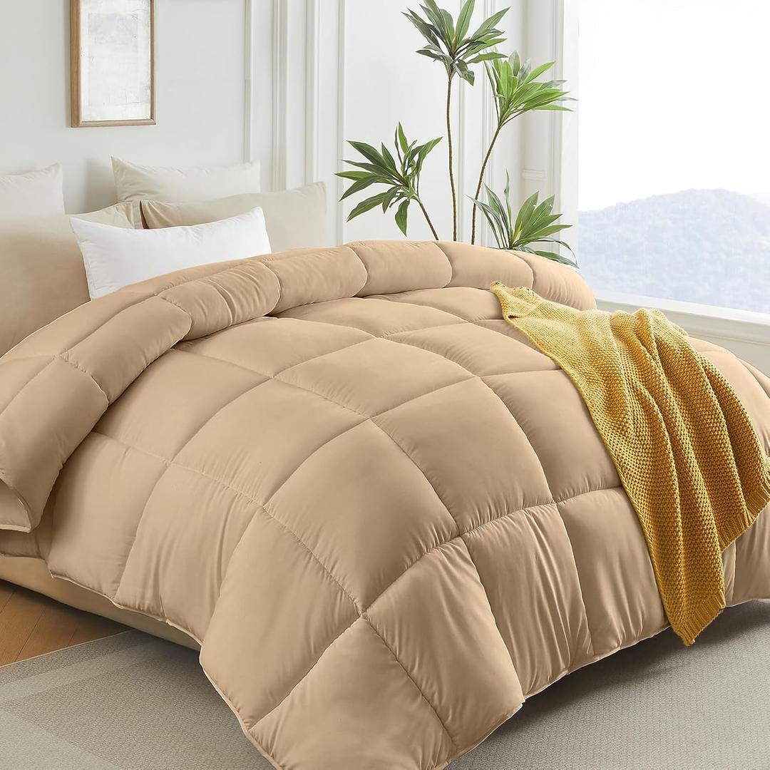 L LOVSOUL Down Alternative Comforter King Size Duvet Insert,All Season Duvet Insert with Corner Tabs,Khaki Comforter King 106x90Inches (Queen)