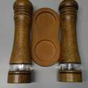 2-Piece Salt and Pepper Grinder Set with Wood Tray, 8 Inch Wooden Salt and Pepper Mills with Adjustable Coarseness, Refillable Manual Pepper Mill Grinder for Home Cooks (Brown)