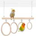 La La Pet Bird Swing Rings 4-Ring Perch Stand Wooden Parrot Playground Relieve Boredom Hanging Birdcage Accessories for Budgies Cockatiels Conures Parakeets Cockatoos