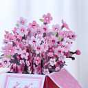 3D Pop Up Cherry Blossoms Cards, Birthday Cards with Colorful Rhinestones, Flower Bouguet 3D Pop Up Birthday Gift Card for Women Wife Mom Daughter Sister
