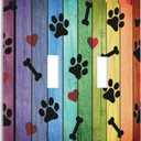 Light Switch Cover Decorative Dog Paw Colorful Retro Wood Double Toggle Vintage 2 Gang Wall Plate Electrical Faceplate Switchcover for Farmhouse Bathroom Home Living Room Decor