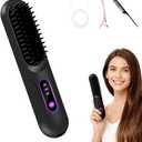 Hair Straightener Brush, 2026 Upgrade Cordless Hair Straightener Brush, Portable Straightener Brush for Travel with 3 Temps and LED Display, Fast Heating Cordless Mini Hair Brushes (Black)