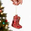 7 x WDS WONDROUS Christmas Decorations for Home  Red & Gold Snow Boots Whimsical Christmas Ornament, Glass Hanging Ornament for Holiday Decor Winter Party Decorations Gifts (Set of 1)
